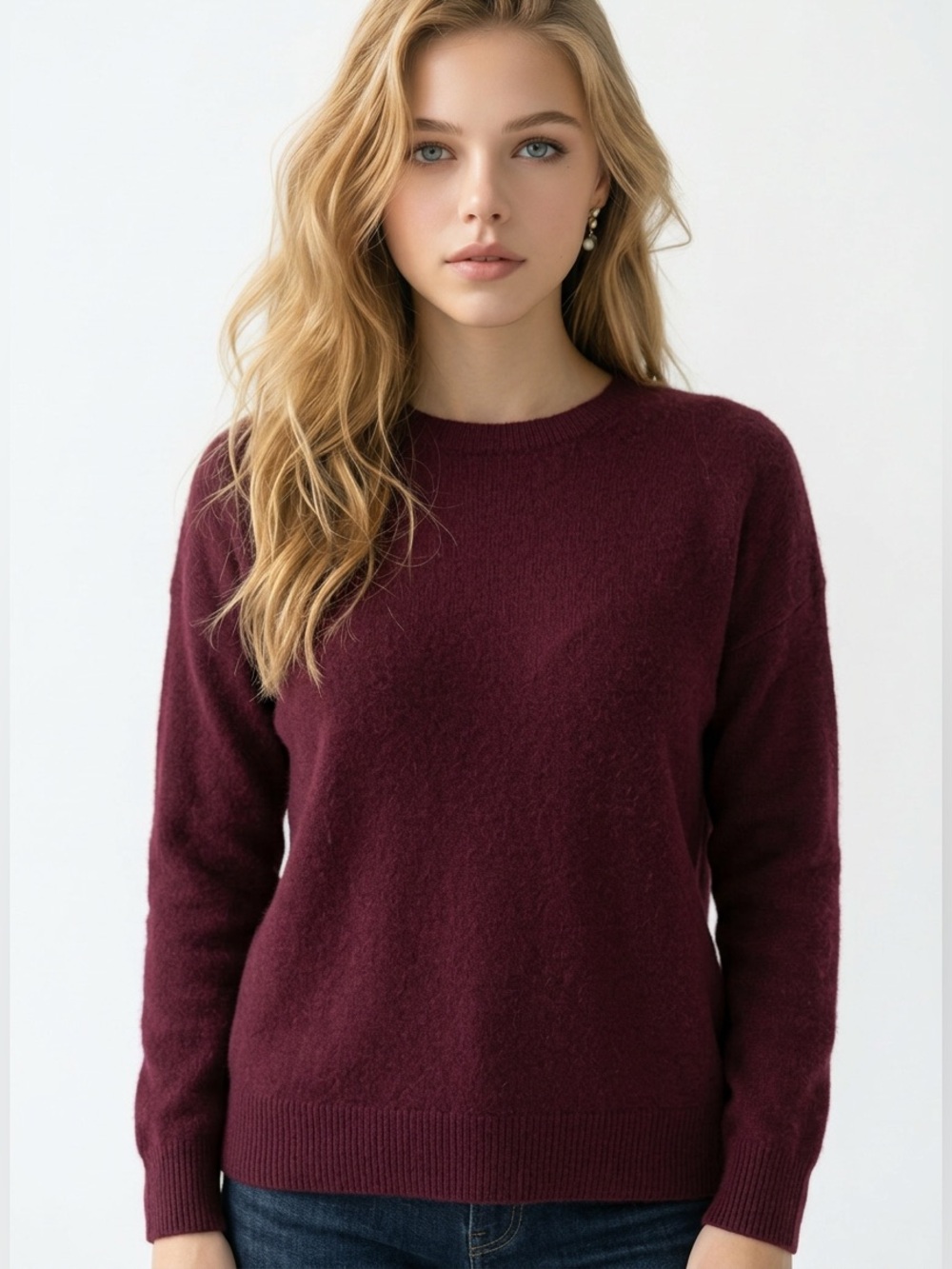 HM Conscious maroon‎ sweater. Size Medium. Exposed back zipper crew neck